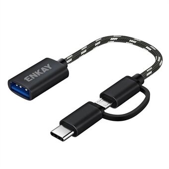 ENKAY HAT PRINCE ENK-AT113 2 in 1 USB 3.0 OTG Adapter Cable USB Type C Micro USB to USB 3.0 Converter Cable Data Line