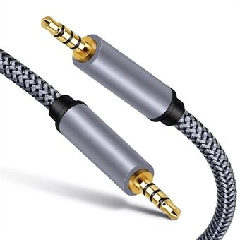 2 m 3,5 mm hane till hane Audio Aux-kabel HiFi Stereoflätad TRRS-ljudförlängningskabel för mikrofonhögtalarhörlurar