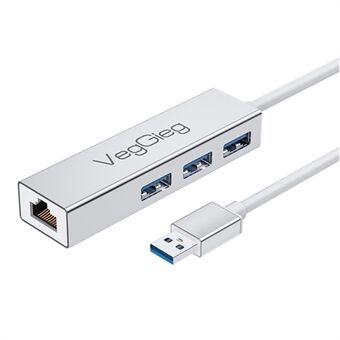 VEGGIEG USB 3.0 1000 Mbps Nätverkskort Hub Splitter Legering RJ45 + 3 USB-portar Adapter Dockningsstation