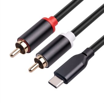 1 m USB C till RCA-ljudkabel Typ-C till 2 RCA-kabel för iPhone Sumsung Xiaomi Högtalare hemmabio-TV (inbyggt DAC-chip)