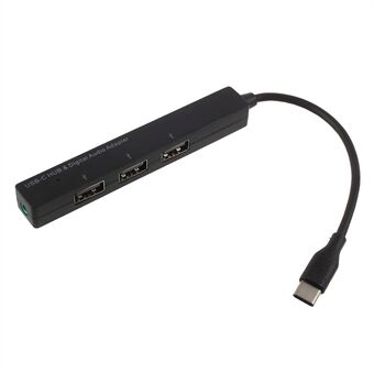 GT-129 Type-C till 3,5 mm ljudport & tre USB-portar USB-C HUB-adapter med OTG-funktion för bärbar Macbook