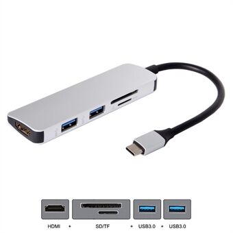 USB 3.1 Type-C till HDMI + dubbla portar USB3.0 + SD/TF-kortläsare Hub Adapter för MacBook