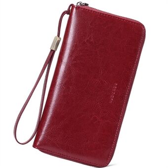SENDEFN 5204 vaxartad kohudsläder mobiltelefonväska RFID-blockerande kvinnor Clutch Lång dragkedja plånbok med handrem