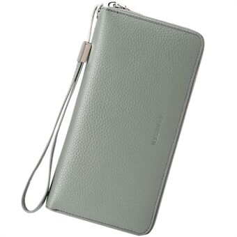 SENDEFN 5204 RFID blockerande litchi textur nötskinn mobiltelefon handväska kvinnor clutch lång dragkedja plånbok med handrem