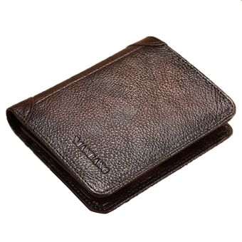 MANBANG 00877 Trefaldig plånbok i äkta läder Classic stil RFID-blockeringskortpåse Billfold Mynt Pengarväska - Gulaktig