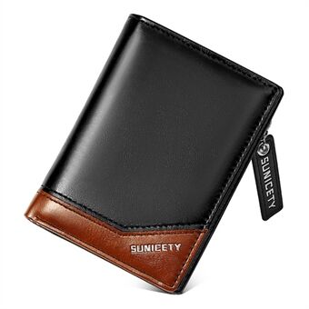 SUNICETY PU Läder Män Vikbar kort plånbok RFID-blockeringskort Kontanthållarväska med blixtlåsficka