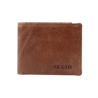 GUBINTU kort plånbok i vintagestil för män i topplager i äkta läder, dubbelvikt handväska - brun