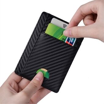 Carbon Fiber Texture Anti-magnetisk RFID äkta läder plånbok Korthållare Väska Fodral