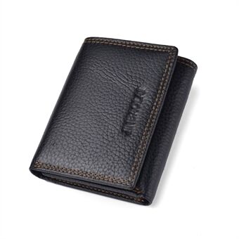 RFID Stöldskydd för män Retro Top Cowhide Läder 3-faldig kortfack plånbok - Svart
