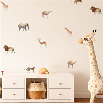 18 st/set tecknade djurväggdekaler Kids Giraffe Lejon Elefant PVC-dekal (ingen EN71-certifiering)