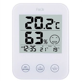 FANJU FJ718 Multifunktionell beröringsväckarklocka Temperatur- och luftfuktighetsmätare Väggmonterad/skrivbordsklocka för hem, vardagsrum, sovrum