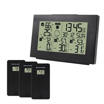 ZX3551D Digital Display Väderstationsklocka med 3 trådlösa sensorer, temperatur/fuktighetsmätarklocka Multifunktionsväckarklocka (utan batteri)