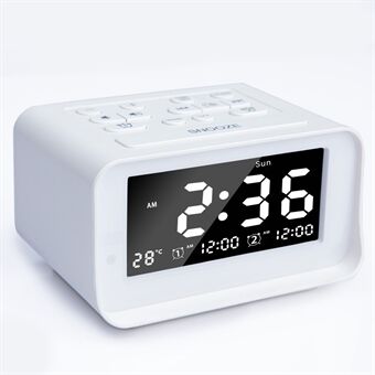K1- Pro temperaturdisplay FM-radio LED digital väckarklocka med dubbla USB-telefonladdningsportar, CE-certifierad