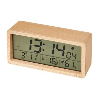 1906 Temperatur och luftfuktighet Ljusande väckarklocka Stor LCD-skärm Bedside klocka Creative träväckarklocka