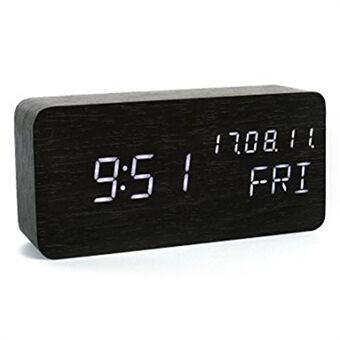 GREEN TIME LED Smart Voice Control Träväckarklocka med kalendertemperaturvisning