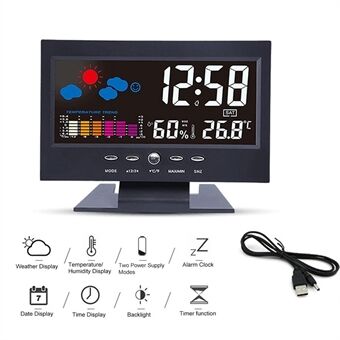 Multifunktionell väckarklocka Bakgrundsbelysning LCD-skärm Digital klocka med tid / datum / vecka / temperatur / luftfuktighet / väderdisplay