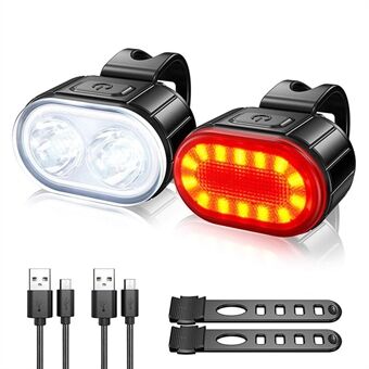 USB-uppladdningsbart cykelljusset IPX4 ljust främre strålkastare och bakre LED-cykelbelysningstillbehör för nattcykling