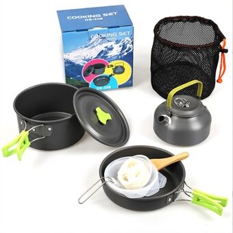 HALIN DS-308 Portabelt handtag Pan Camping Pot Köksredskap Set för 2-3 personer (ingen FDA, BPA-fri)