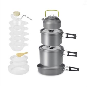 AOTU DS-508 Aluminium Camping Köksredskap Set Outdoor Picnic Kokande Pot 0,8L Tekanna Kit (BPA-fri, ingen FDA-certifierad)