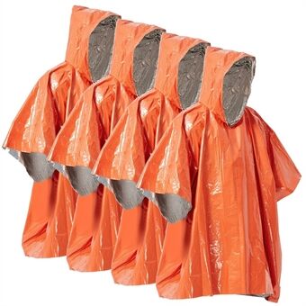 4st Orange nödregnrock Aluminiumfilm Engångsöverlevnadsponcho för campingvandring Sport - Orange / Silver