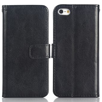För iPhone 5 / iPhone 5S / iPhone SE 2013 Crazy Horse Texture Folding Stand PU Läderfodral Magnetstängning Flip Wallet Cover