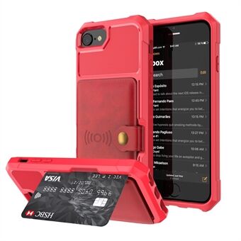 PU Leather Coated TPU Wallet Kickstand Casing with Built-in Magnetic Sheet for iPhone 8 / 7 / 6s / 6 / SE (2020) / SE (2022) 