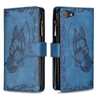 Imprinted fjäril mönster Zipper Pocket Läder ringer fallet med Wallet Stand för iPhone SE (2nd Generation) / 7  / 8 