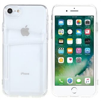 För iPhone SE (2:a generationen) / 7/8 s genomskinlig, flexibel TPU mjuk hudskyddande telefonfodral med dubbla korthållare
