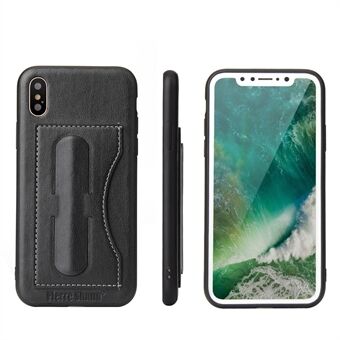 FIERRE SHANN Card Slot PU Leather Skin TPU Phone Cover with Stand for iPhone XS / X 