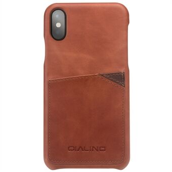 QIALINO Card Slot Cowhide Leather Coated PC Case for iPhone X  / Xs 
