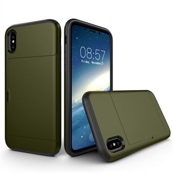 For iPhone XS/X  Sliding Card Holder PC + TPU Hybrid Shell Case