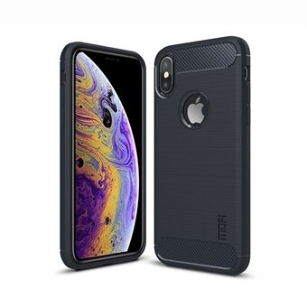 MOFI Carbon Fiber Texture Brushed TPU Back Case with Apple Logo for iPhone XS/X 