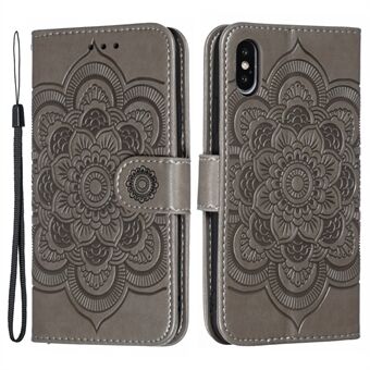 Imprint Mandala Flower Leather Wallet Case Phone Cover for iPhone X/XS with Photo Slot