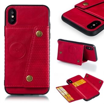 Kickstand Card Holder PU Leather Coated TPU Phone Shell Casing for iPhone X / XS 