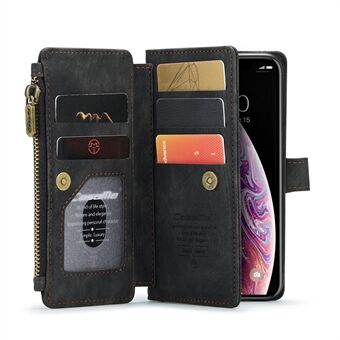 CASEME C30 Series Flera kortplatser PU- Stand Plånboksfodral Snug Fit Telefonskal för iPhone X/XS - Svart