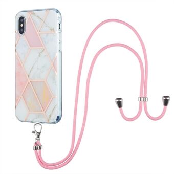 2.0mm IMD TPU Phone Cover + Lanyard Splicing Marble Pattern Electroplating Ultra Slim Case for iPhone X/XS 
