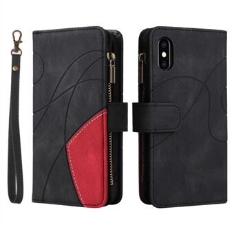 KT Multi-function Series-5 For iPhone XS/X  Cell Phone Case Bi-color Splicing PU Leather and TPU Card Slots Zipper Pocket Smartphone Shell Covering