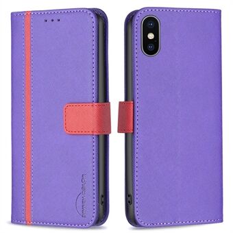 BINFEN COLOR för iPhone X/XS  BF Leather Series-9 Style 13 Splicing Plånboksfodral Cross Texture PU Läder Magnetisk stängning Stand Cover