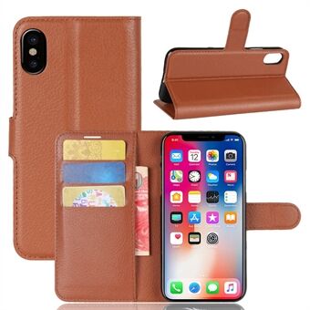 For iPhone Xs/X  Litchi Skin PU Leather Wallet Stand Protective Cell Phone Shell