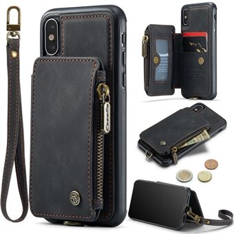 CASEME C20-serien för iPhone X / XS 5,8 tums PU-läderbelagd TPU Stötsäkert telefonfodral RFID-blockerande plånbok Blixtlåsficka Telefonfodral med stöd