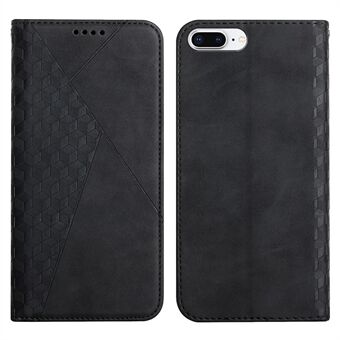 Skin-touch Autoabsorberad Rhombus Imprint Stand Plånbok Läder Telefonskyddsskal för iPhone 6 Plus  / 6s Plus  / 7 Plus  / 8 Plus 