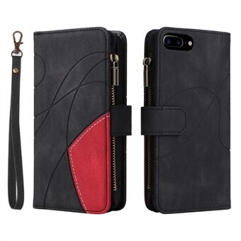 KT Multi-function Series-5 For iPhone 7 Plus/8 Plus/6 Plus  Anti-scratch Phone Case Dual Color Splicing PU Leather Multiple Card Slots Zipper Pocket Smartphone Shell