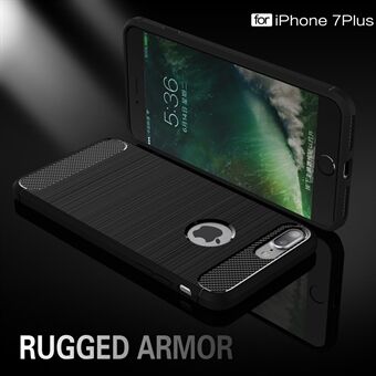 Rugged Armor Brushed TPU Back Case with Carbon Fiber Decorated for iPhone 8 Plus / 7 Plus