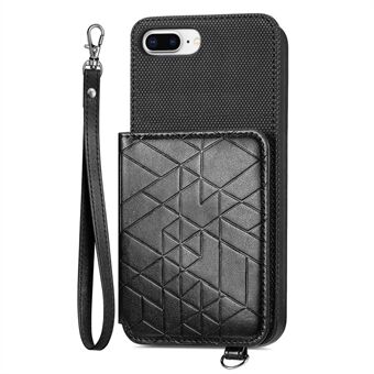 För iPhone 6 Plus / 6s Plus / 7 Plus / 8 Plus s geometritryckt plånbok Kickstand Telefonfodral Läderbelagt TPU-fodral med handrem