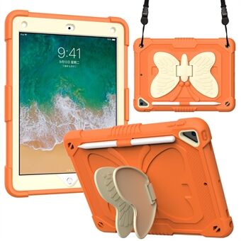 Tvåfärgad Butterfly Shape Kickstand PC + Silikon Anti-fall skyddande surfplatta Skal med axelrem för iPad  (2018) / (2017) / iPad Air 2