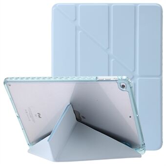 För iPad Air (2013) / Air 2 / iPad 9,7-tum (2017) / (2018) Läder+Clear Acrylic Tablet Case Origami Tri-fold Stand Tablet Cover