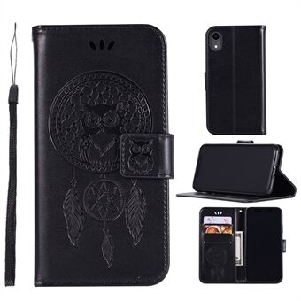 Imprinted Dream Catcher Owl Leather Wallet Case for iPhone XR  - Black
