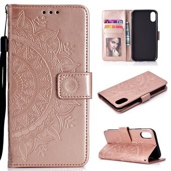 Plånboksläderfodral för iPhone XR  med tryckt mandalamönster