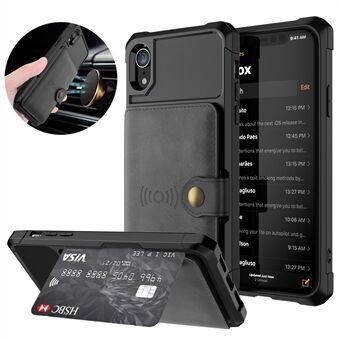 Läderbelagd TPU-plånbok Kickstand-fodral med inbyggt magnetiskt ark för iPhone XR  - Svart