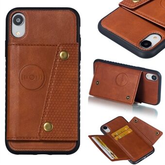 Kickstand Card Holder PU Leather Coated TPU Case [Built-in Vehicle Magnetic Sheet] for iPhone XR 